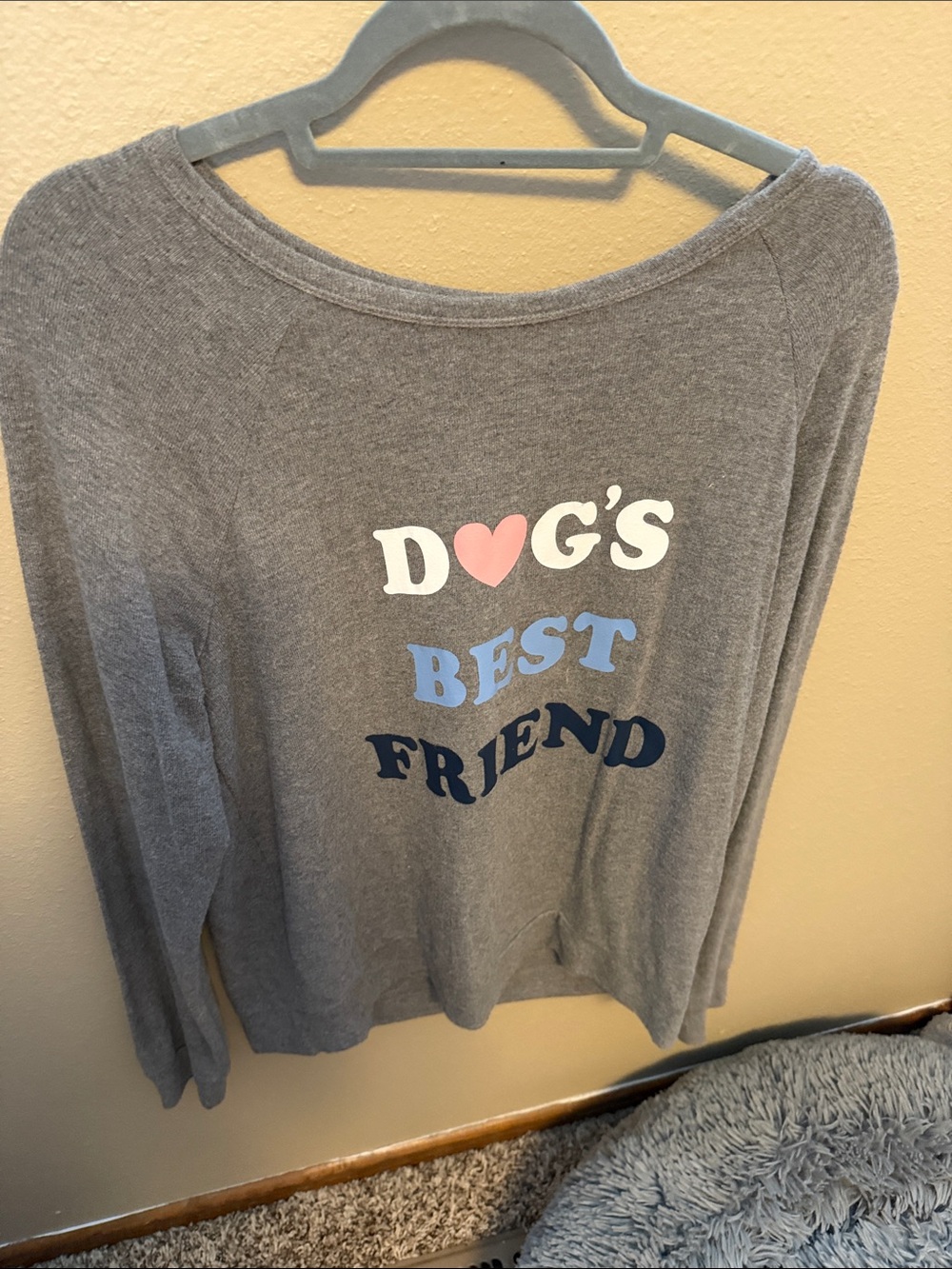 (22)PJ Salvage Gray Long Sleeve "Dog's Best Friend" Tee with Pink & Blue Accents